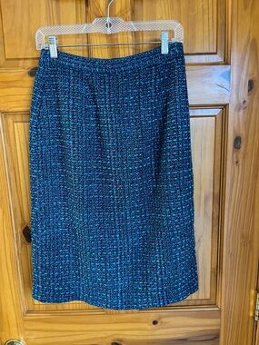 Appleseed's Navy and Teal Tweed Pencil Skirt
